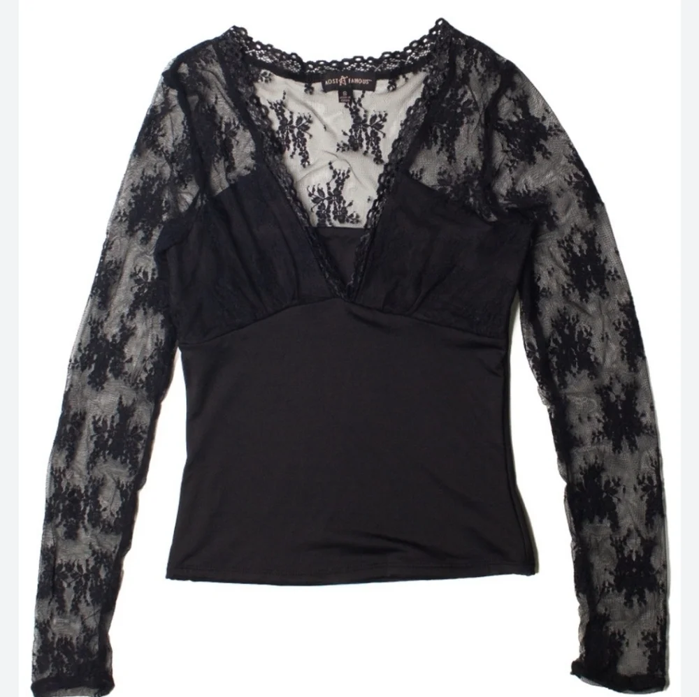 Free People Womens Black Cropped Long Sleeve Laced Of The Shoulder Top L